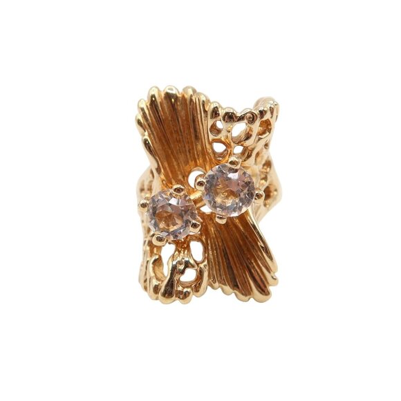 LADY REMINGTON Gold Tone Crystal Wavy Statement Cocktail Fashion Ring Size 7 - Picture 2 of 5